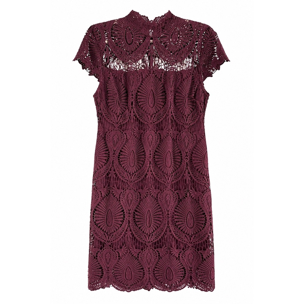 Premier Amour Burgundy Lace Dress – Size 12 – NWT High Neck Sheath